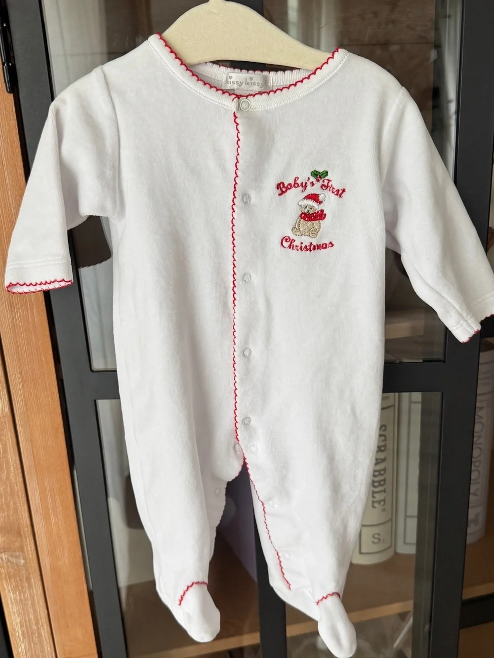 Kissy Kissy baby’s first christmas footies coverall velour teddy bear embroidery